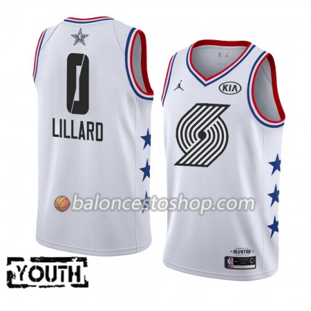Camiseta Niños NBA Portland Trail Blazers Damian Lillard 0 2019 All-Star Jordan Brand Blanco Swingman